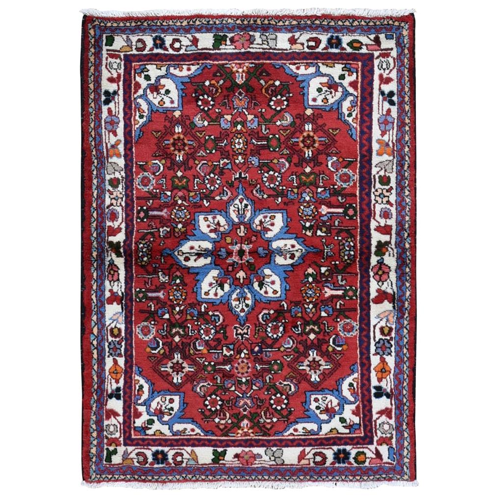 Red Persian Hamadan Pure Wool Hand Knotted Oriental Rug