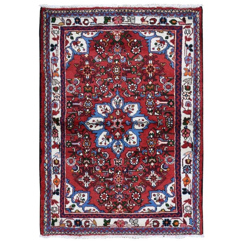 Red Persian Hamadan Pure Wool Hand Knotted Oriental Rug For Sale at ...