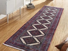 Red Persian Hamadan Pure Wool Narrow Runner Hand Knotted Oriental Rug