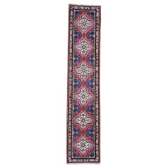Red Persian Hamadan Pure Wool Narrow Runner Hand Knotted Oriental Rug