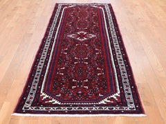 Red Persian Hamadan Pure Wool Runner Hand Knotted Oriental Rug