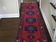 Red Persian Hamadan Pure Wool Runner Hand Knotted Oriental Rug