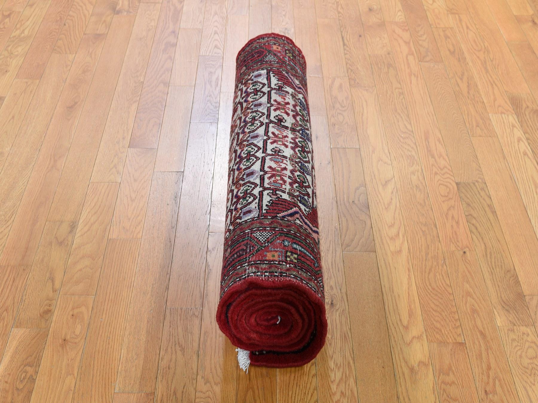 Asian Red Persian Hamadan Pure Wool Runner Hand Knotted Oriental Rug