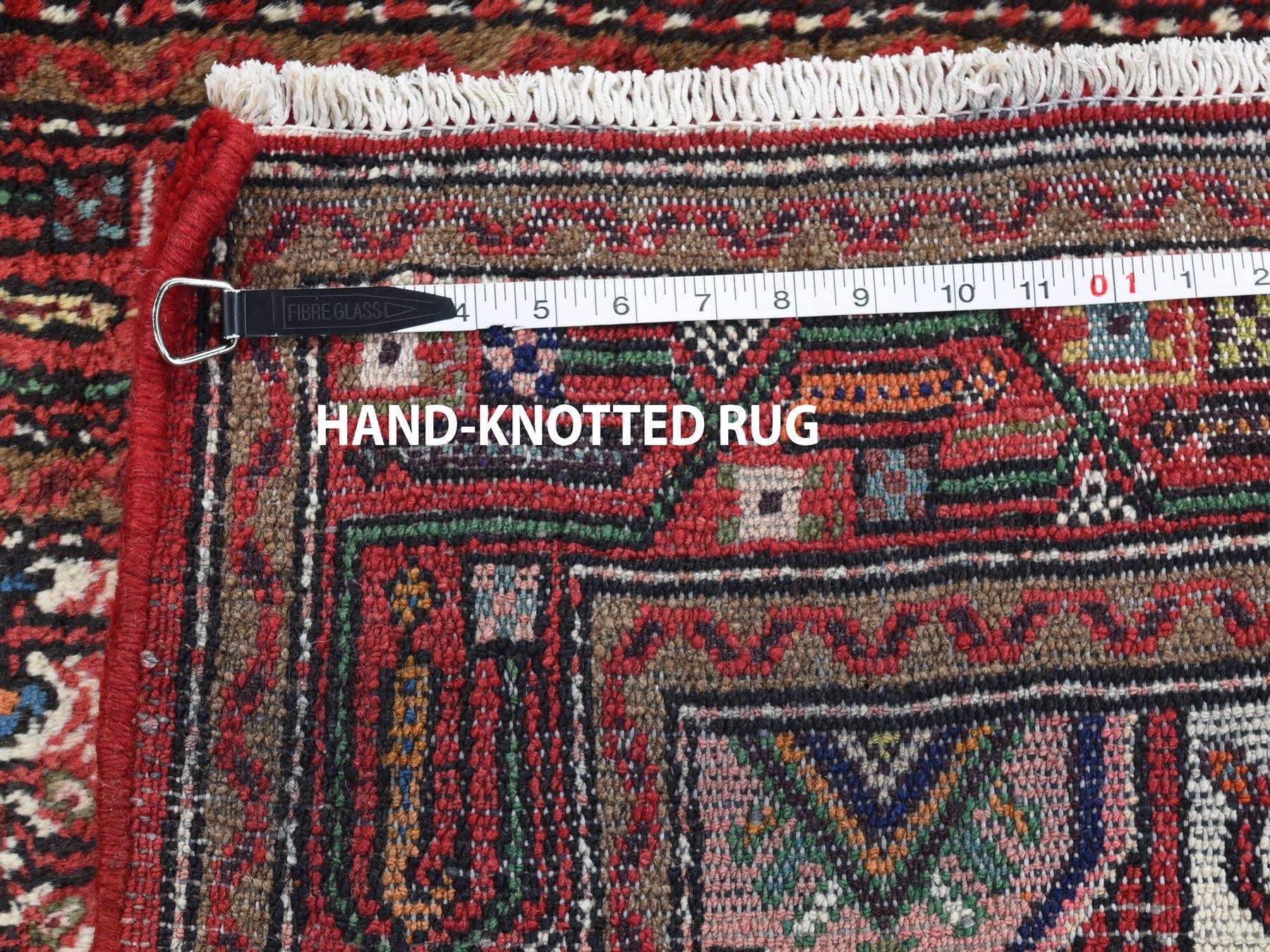 Red Persian Hamadan Pure Wool Runner Hand Knotted Oriental Rug In Good Condition In Carlstadt, NJ