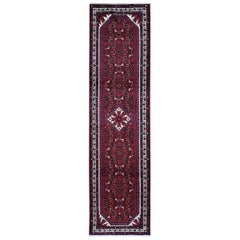 Red Persian Hamadan Pure Wool Runner Hand Knotted Oriental Rug