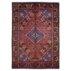 Red Persian Josheghan Full Pile Pure Wool Hand Knotted Oriental Rug, 7'0"