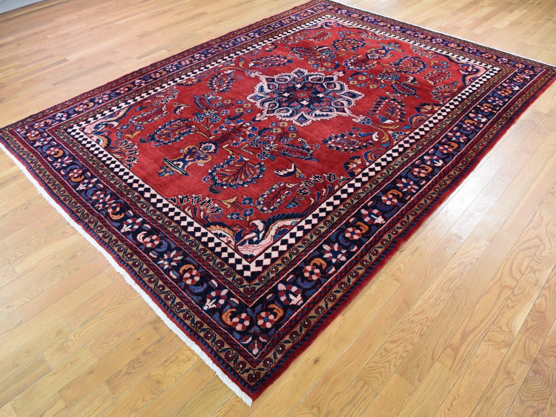 Hollywood Regency Red Persian Lilahan Pure Wool Hand Knotted Oriental Rug , 7'4