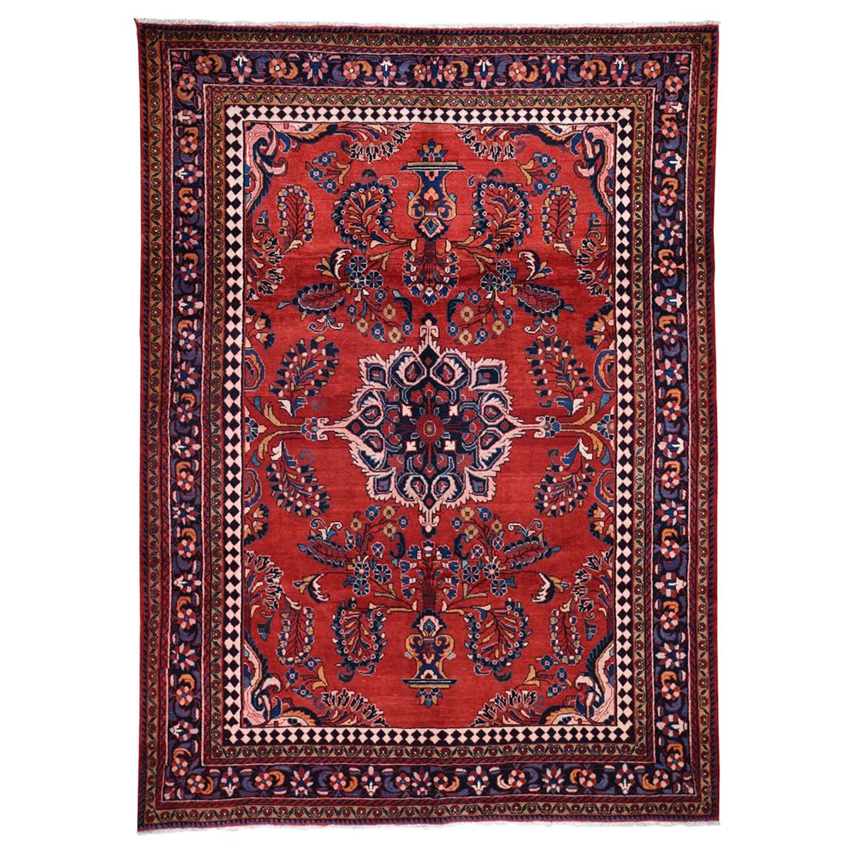 Red Persian Lilahan Pure Wool Hand Knotted Oriental Rug , 7'4" x 10'2"