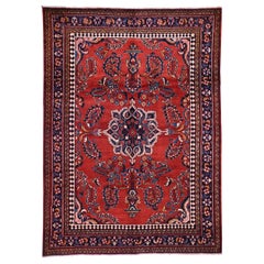 Red Persian Lilahan Pure Wool Hand Knotted Oriental Rug , 7'4" x 10'2"