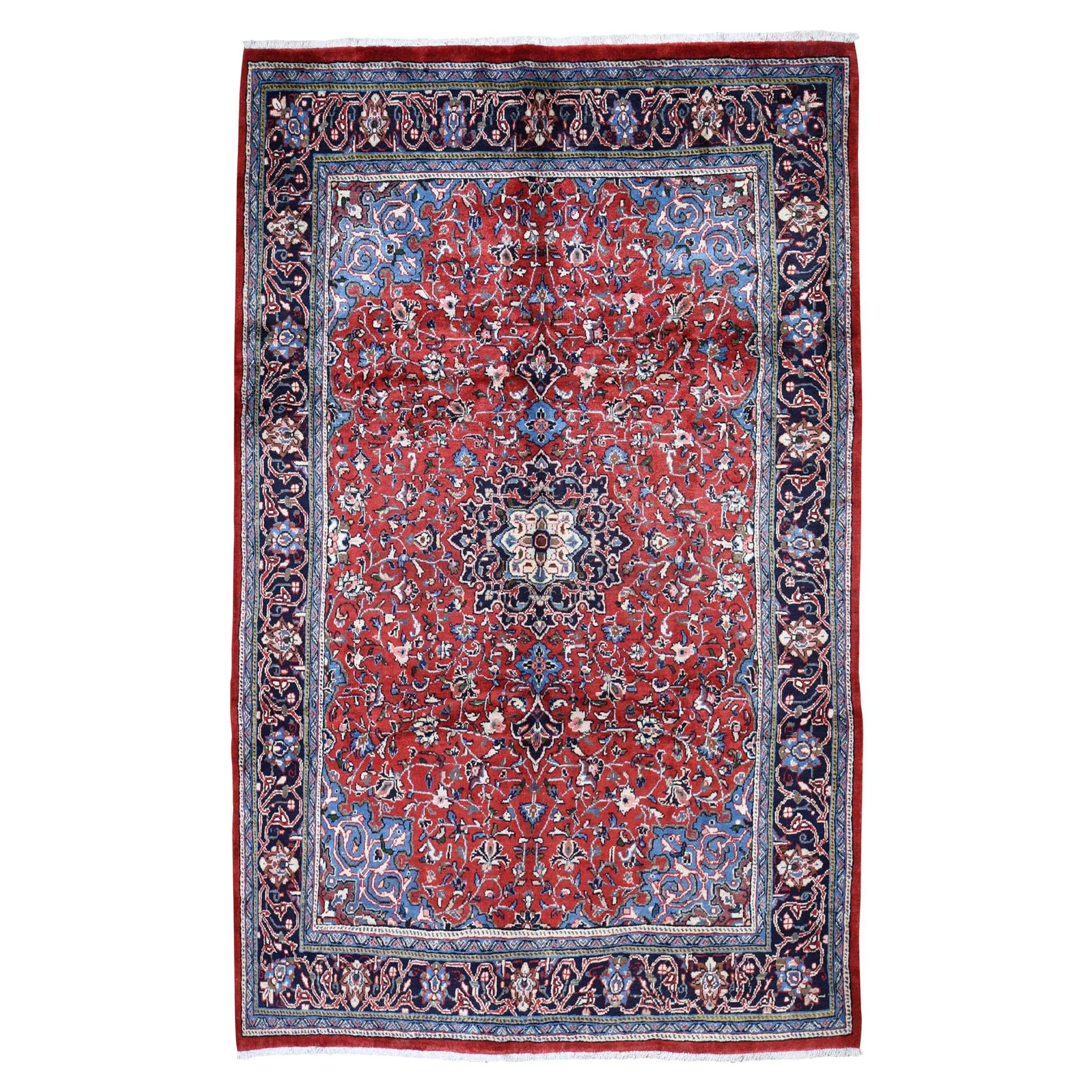 Red Persian Pure Wool Sarouk Mahal Hand Knotted Oriental Rug, 6'9" x 10'5"