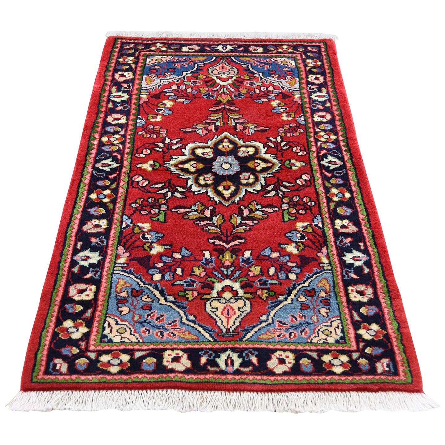 Red Persian Qazvin Pure Wool Tribal Hand Knotted Oriental Rug