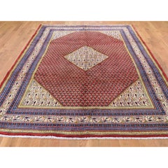 Red Zoroastrian Sarouk Mir Full Pile Pure Wool Small Design Hand Knotted Rug