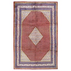 Red Persian Sarouk Mir Full Pile Pure Wool Small Design Hand Knotted Rug