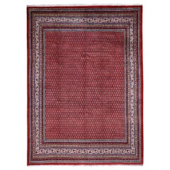 Red Persian Sarouk Mir With Repetitive Design Pure Wool Oriental Rug, 7'10"