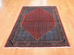Red Persian Senneh Signed Pure Wool Hand Knotted Oriental Rug