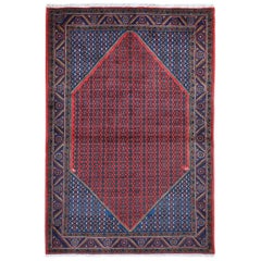 Red Persian Senneh Signed Pure Wool Hand Knotted Oriental Rug
