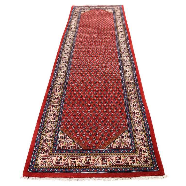 Red Persian Seraband Runner Pure Wool Hand Knotted Oriental Rug For Sale at 1stDibs