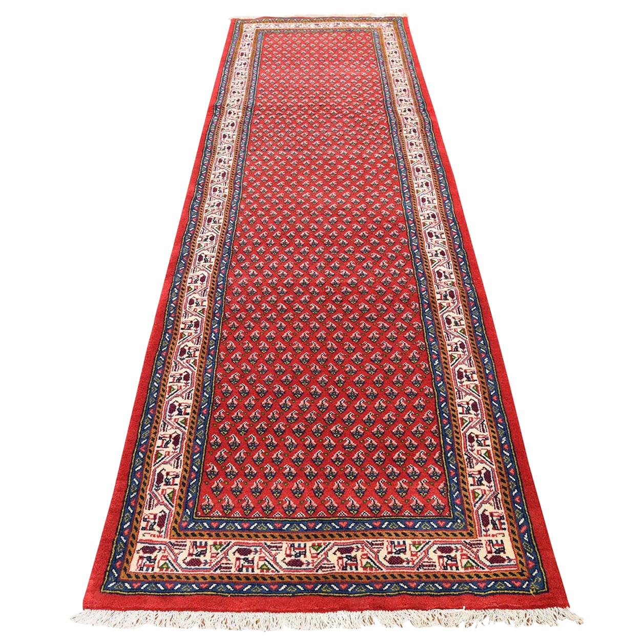 Red Persian Seraband Runner Pure Wool Hand Knotted Oriental Rug