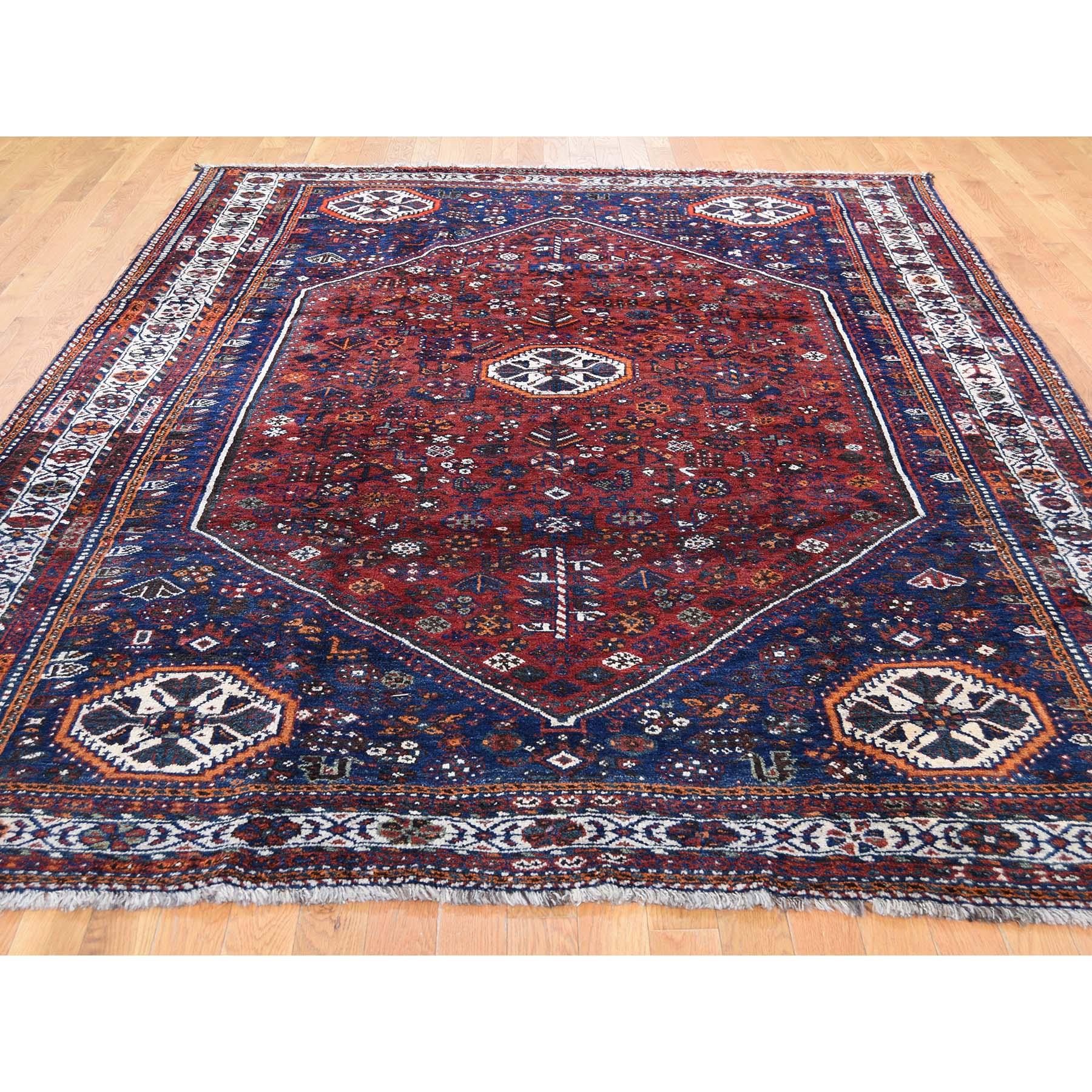 Medieval Red Persian Shiraz Pure Wool Hand Knotted Oriental Rug