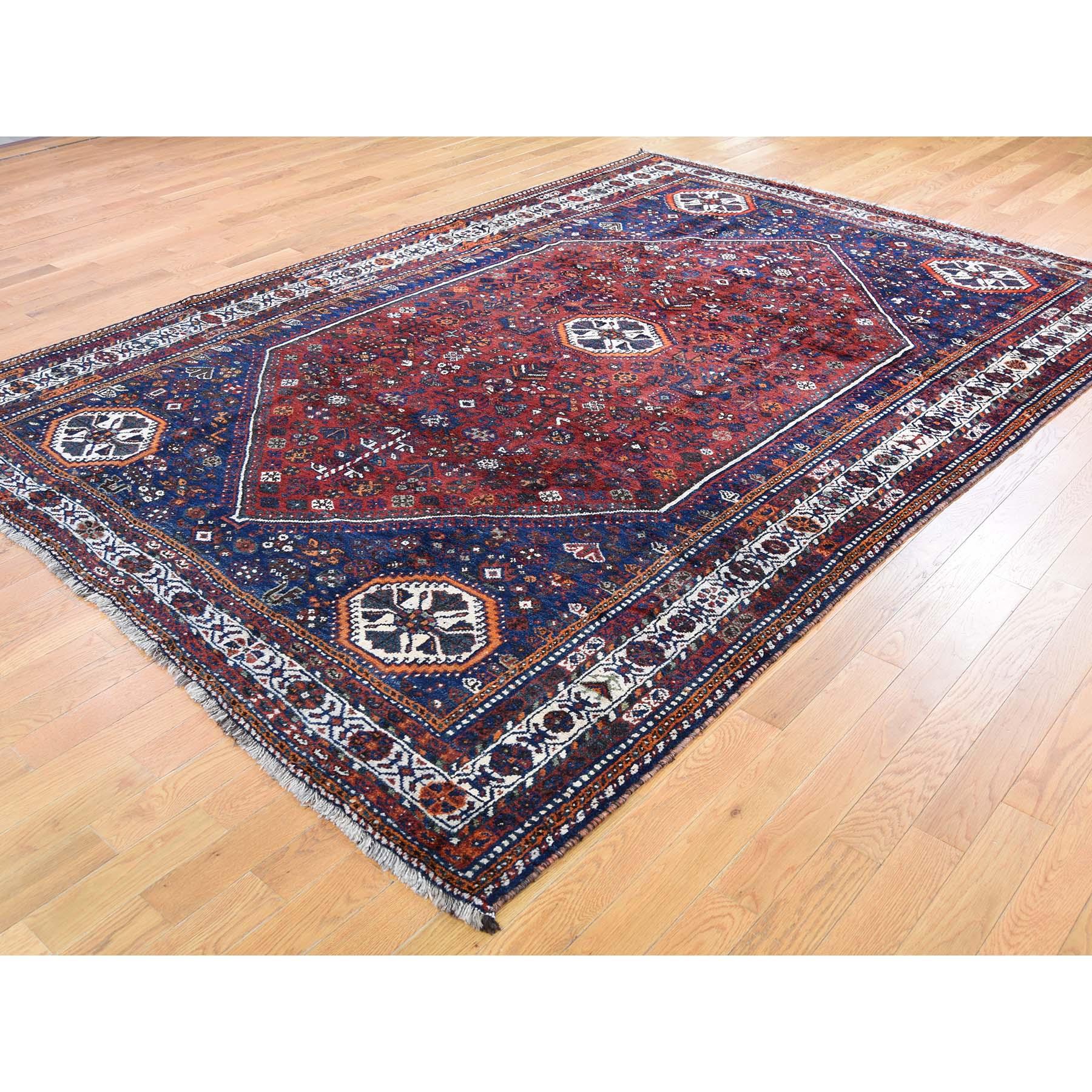 Hand-Knotted Red Persian Shiraz Pure Wool Hand Knotted Oriental Rug