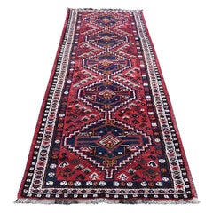 Vintage Red New Persian Shiraz Pure Wool Narrow Runner Hand Knotted Oriental Rug