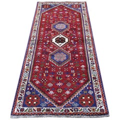 Vintage Red Persian Shiraz Pure Wool Narrow Runner Hand Knotted Oriental Rug