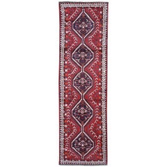 Red Persian Shiraz Pure Wool Narrow Runner Hand Knotted Oriental Rug