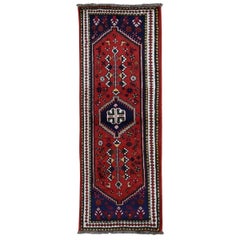 Vintage Red Persian Shiraz Pure Wool Runner Hand Knotted Oriental Rug