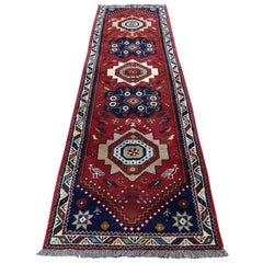 Red Persian Shiraz with Birds Pure Wool Runner Hand Knotted Oriental Rug