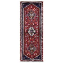 Red New Persian Shiraz With Birds Pure Wool Runner Hand Knotted Oriental Rug