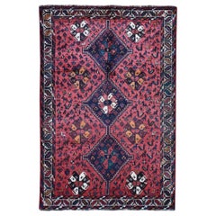 Red Persian Shiraz with Little Animals Figures Hand Knotted Oriental Rug