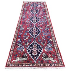Red Persian Tabriz with Lions Runner Hand Knotted Oriental Rug