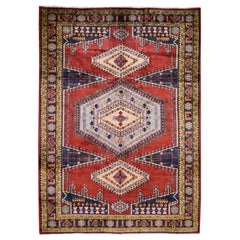 Red Persian Viss Pure Wool Hand Knotted Oriental Rug, 7'2" x 10'3"