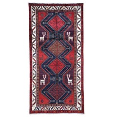 Red Persian with Deers Pure Wool Wide Runner Hand Knotted Oriental Rug
