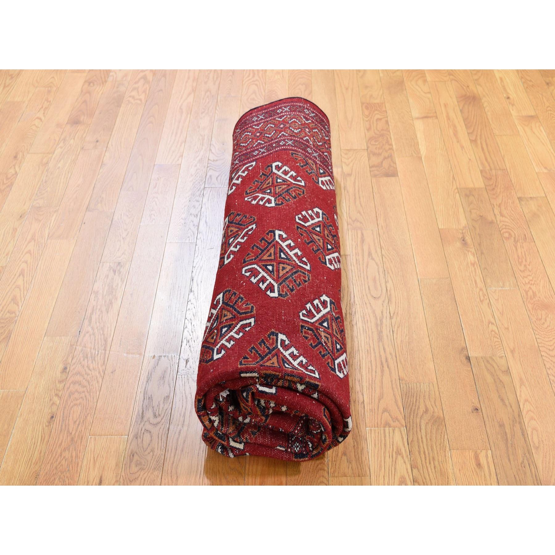 Red Turkoman Bokara Pure Wool Hand Knotted Oriental Rug, 6'10