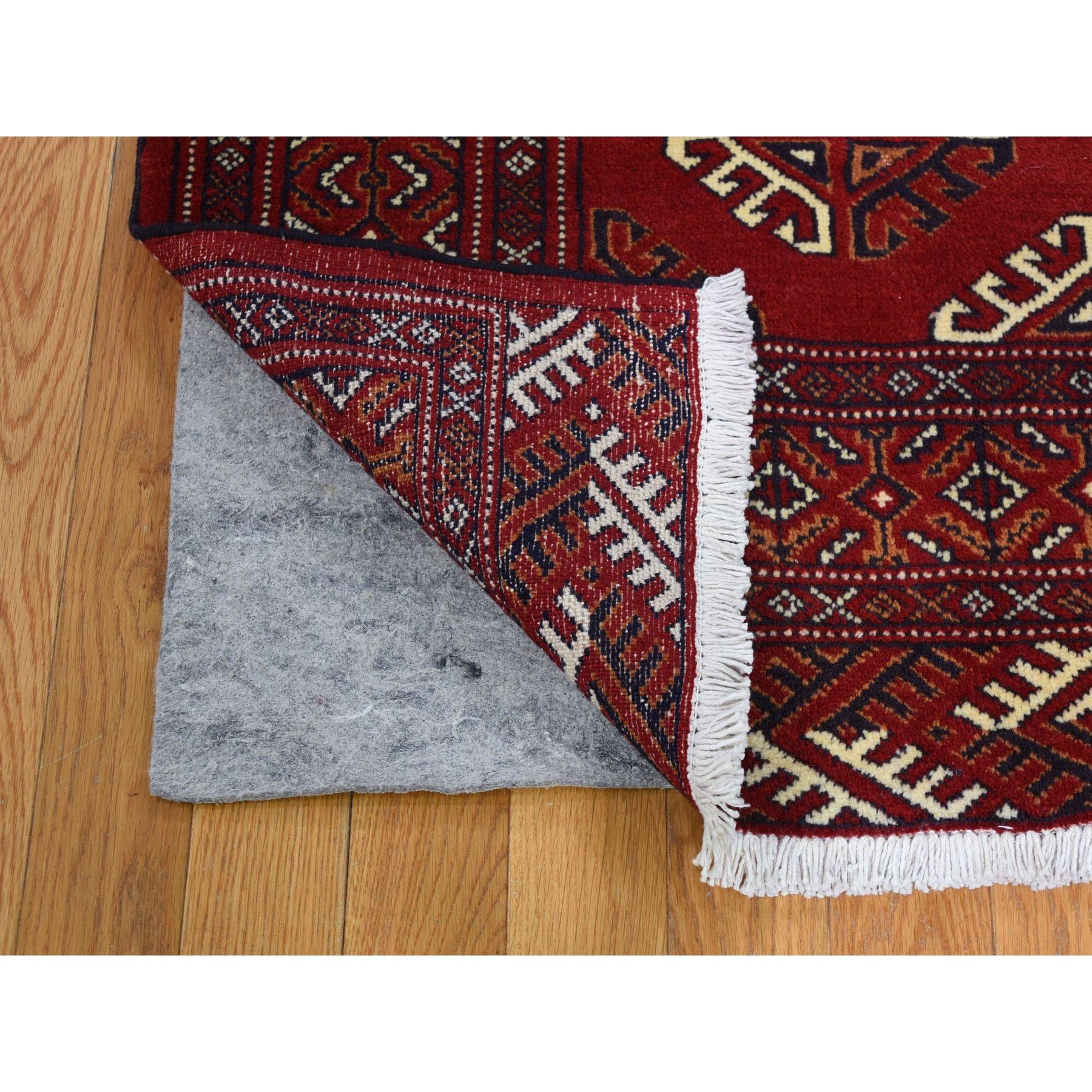 Hand-Knotted Red Turkoman Bokara Pure Wool Hand Knotted Oriental Rug, 6'10