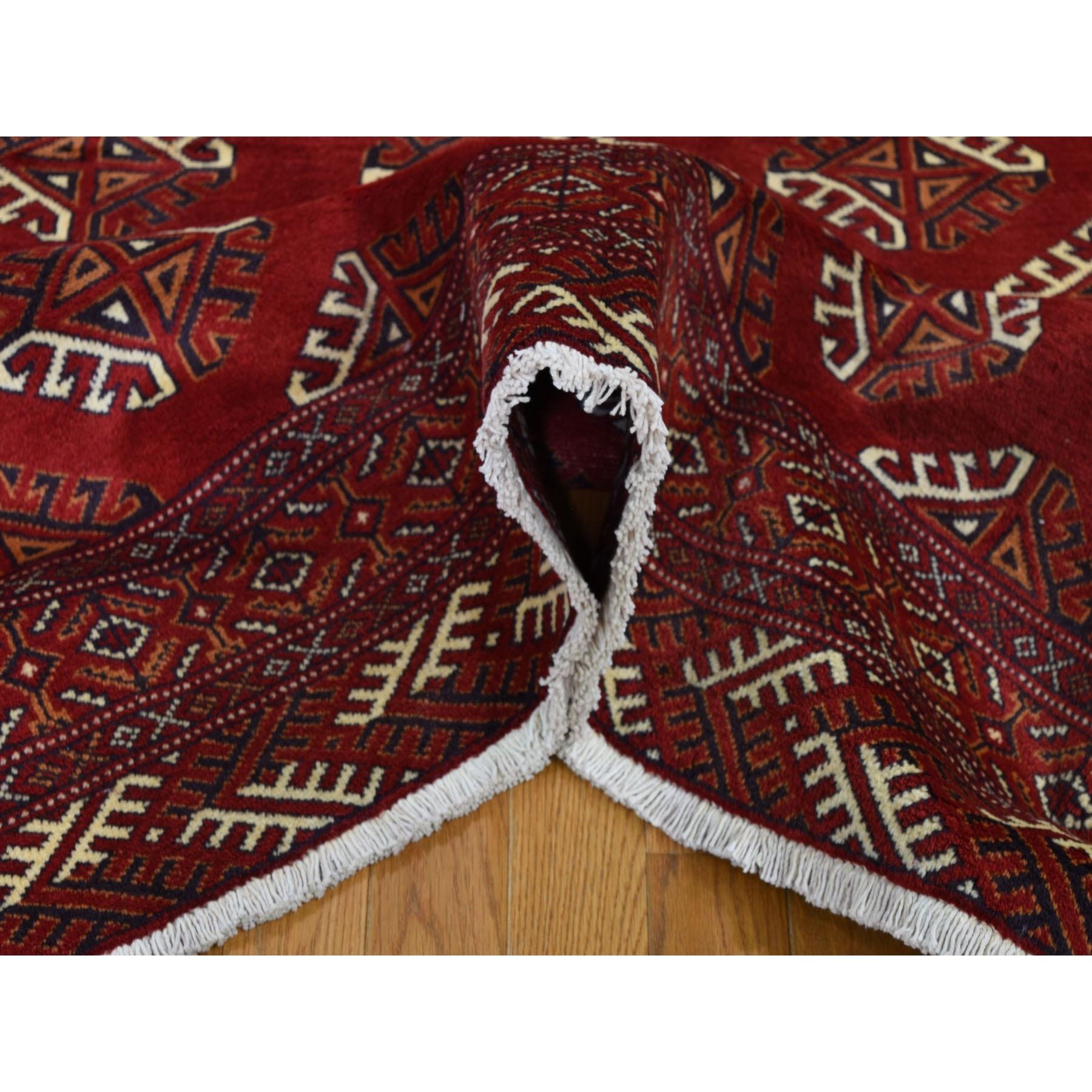 Red Turkoman Bokara Pure Wool Hand Knotted Oriental Rug, 6'10
