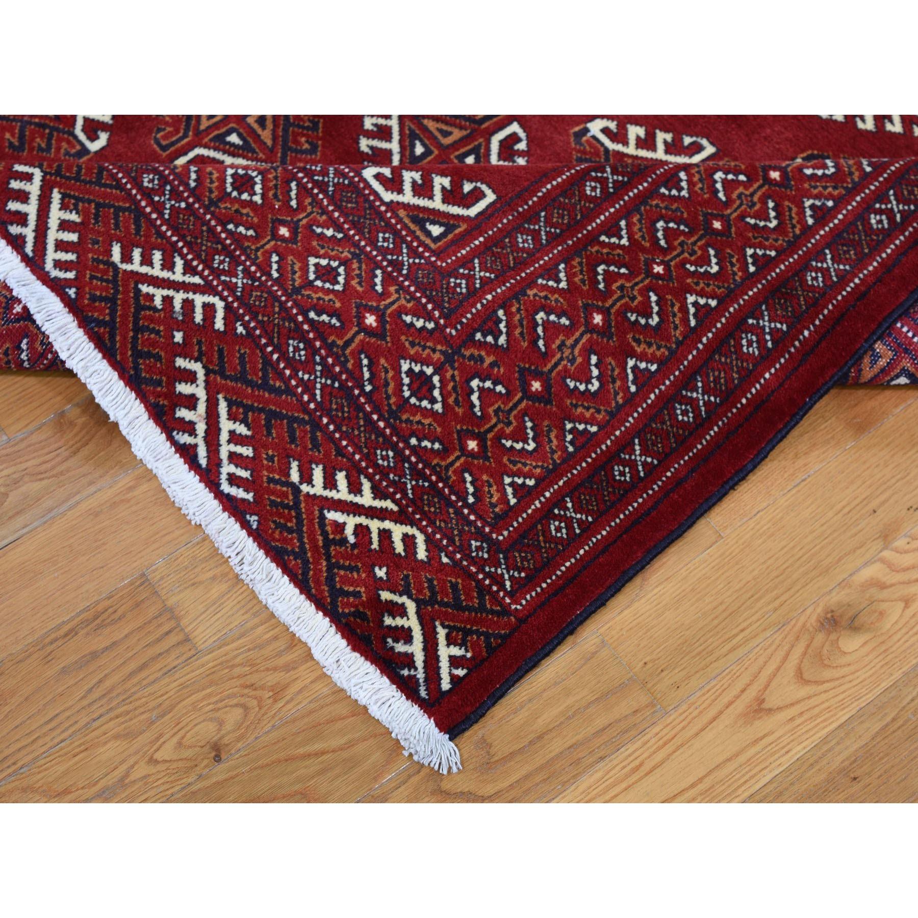Mid-20th Century Red Turkoman Bokara Pure Wool Hand Knotted Oriental Rug, 6'10