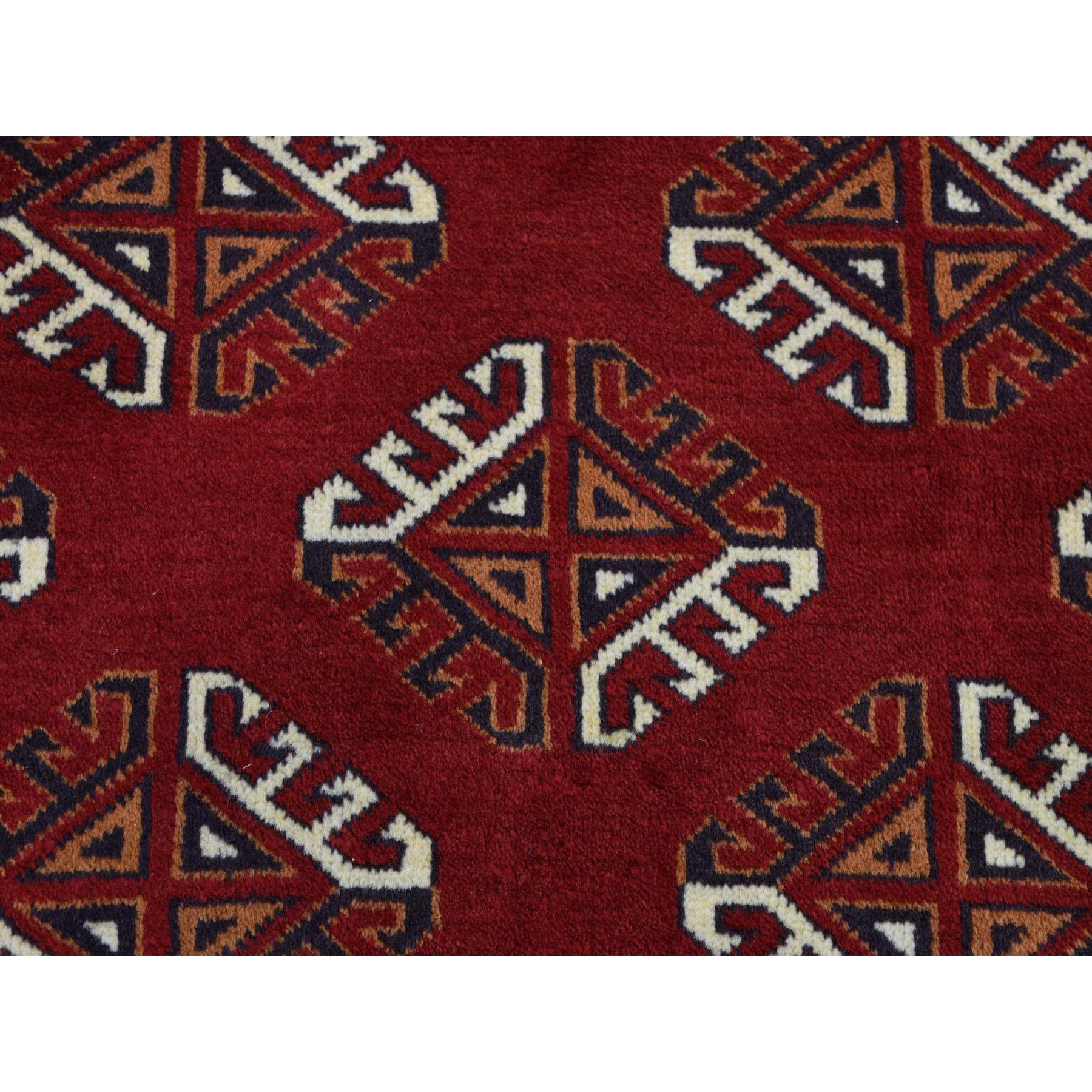 Red Turkoman Bokara Pure Wool Hand Knotted Oriental Rug, 6'10