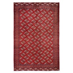 Red Turkoman Bokara Pure Wool Hand Knotted Oriental Rug, 6'10" x 9'5"
