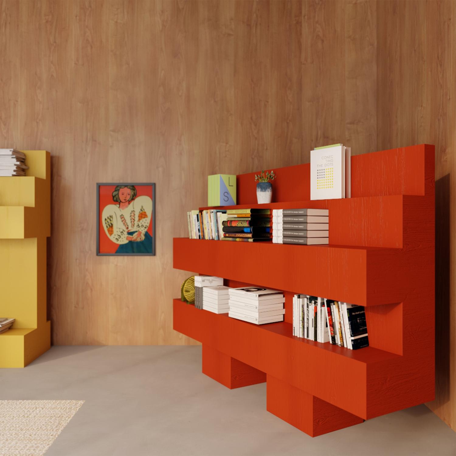 Bibliothek aus roter Eiche von Rejo Studio (Eichenholz) im Angebot