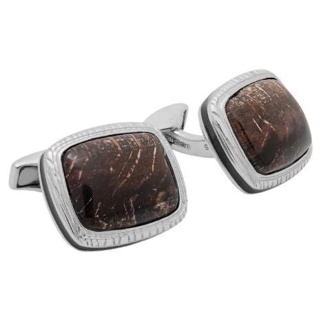 Red Oak Wood Cufflinks in Sterling Silver, Limited Edition For Sale