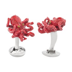 Red Octopus Cufflinks in Hand-Enameled Sterling Silver by Fils Unique