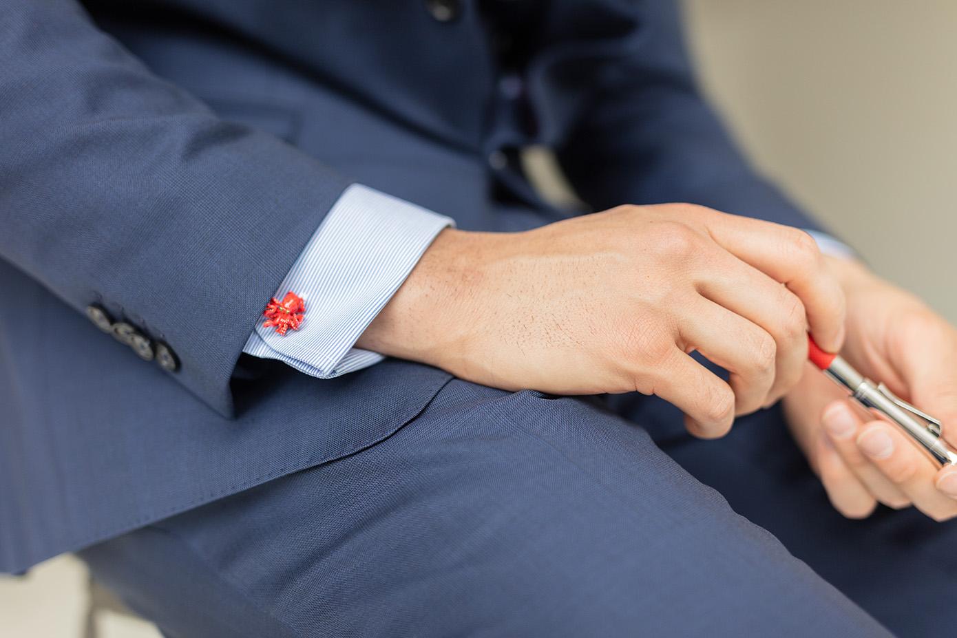 Modern Red Octopus Cufflinks in Hand-enameled Sterling Silver  by Fils Unique