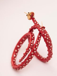 Red Octopus Earrings in Recycled Aluminium, 18kt & 14kt Gold & Diamond