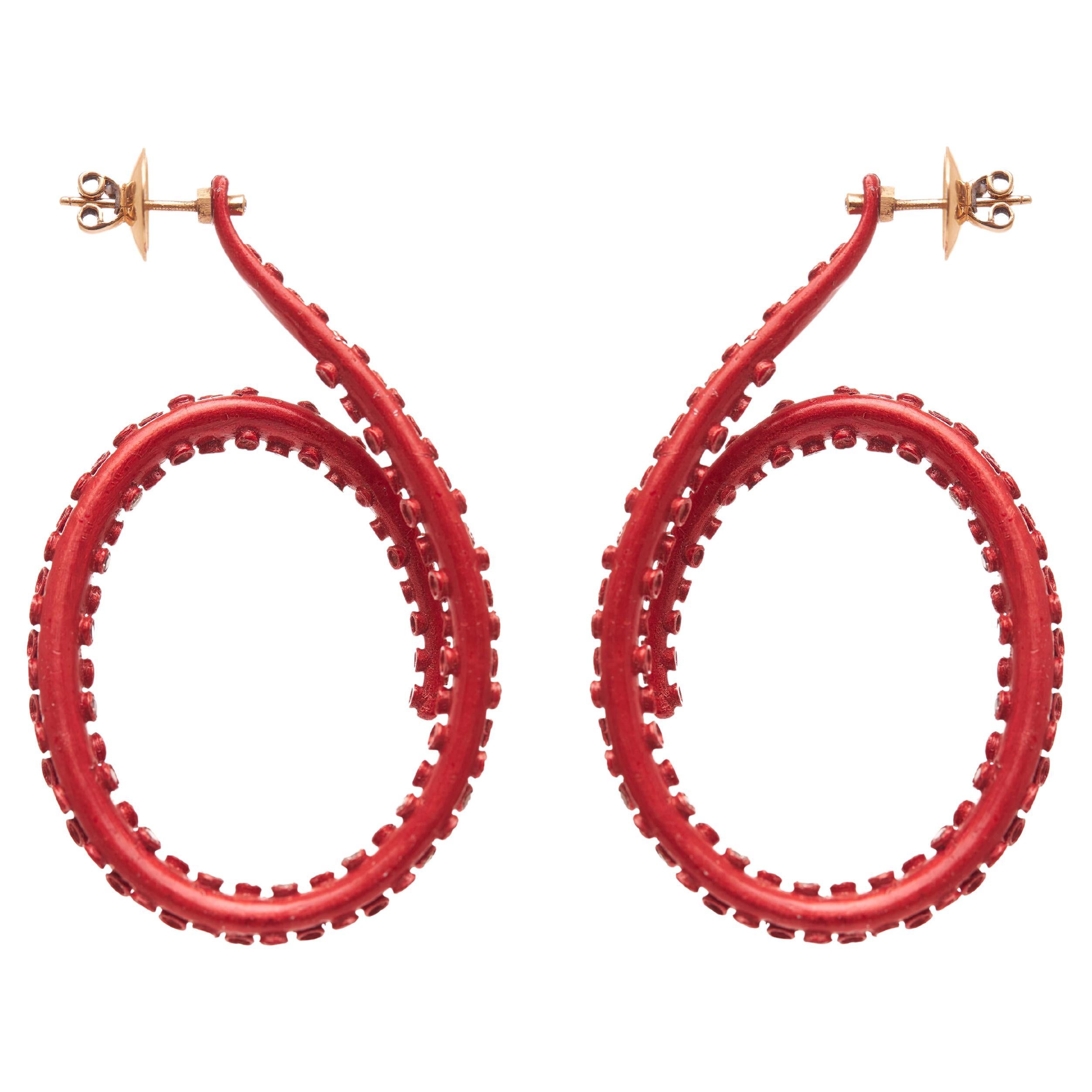 Orecchini a forma di polpo rosso in alluminio riciclato, oro 18kt e diamanti