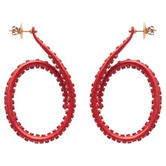 Orecchini a forma di polpo rosso in alluminio riciclato, oro 18kt e diamanti