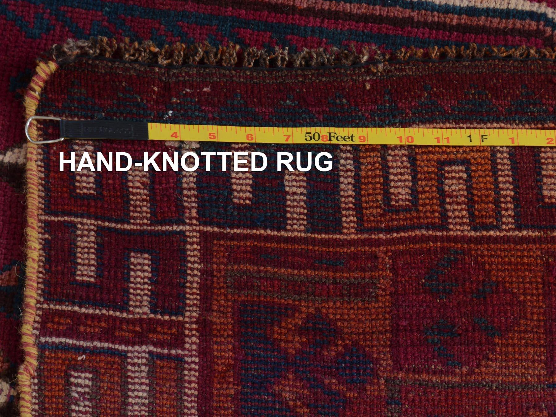 Wool Red Old and Worn Down Persian Shiraz Hand Knotted Oriental Rug For Sale