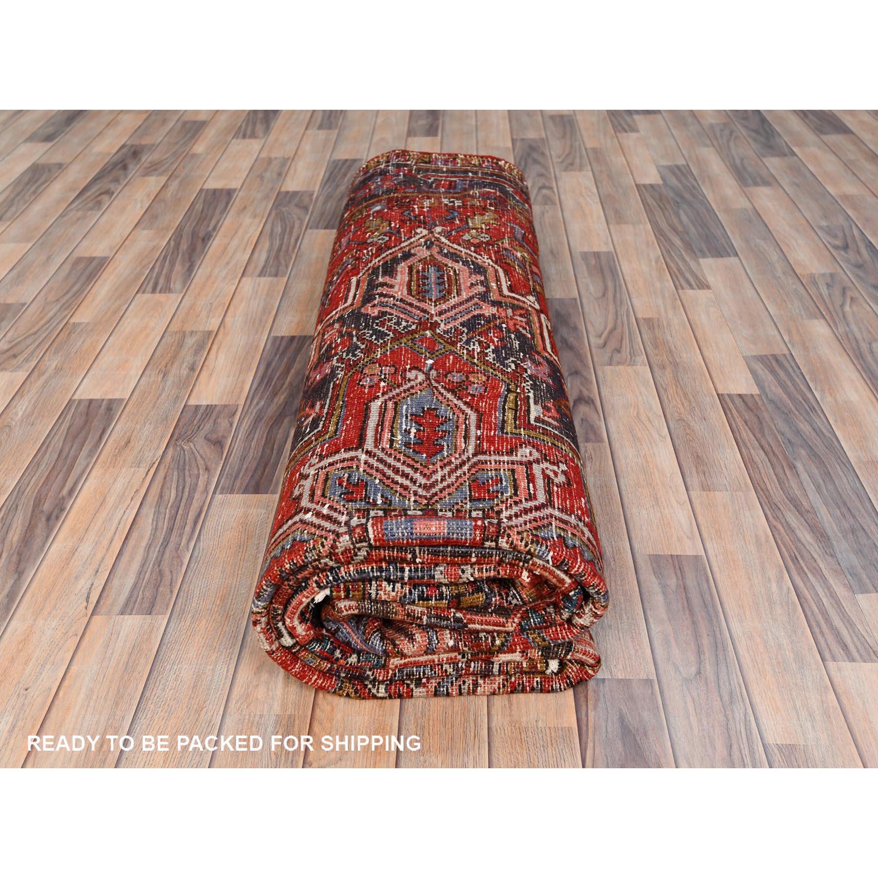 Red Old Bohemian Persian Heriz Even Wear Wool Hand Knotted Rustic Feel Clean Rug For Sale 5