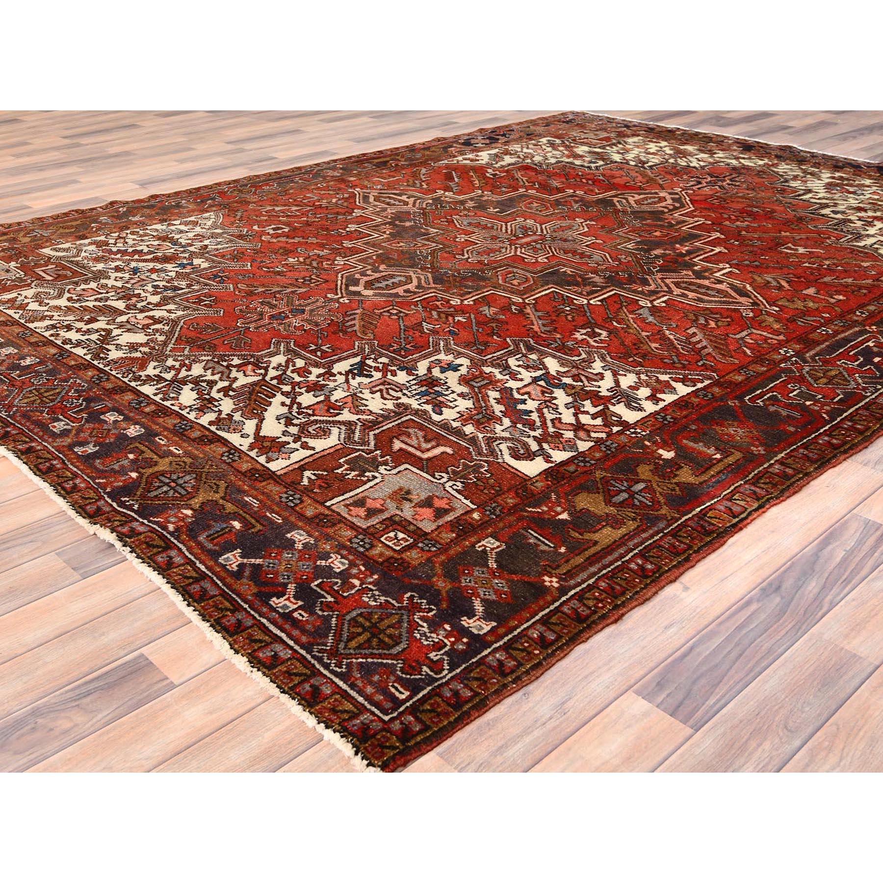 Red Old Bohemian Persian Heriz Even Wear Wool Hand Knotted Rustic Feel Clean Rug In Good Condition For Sale In Carlstadt, NJ